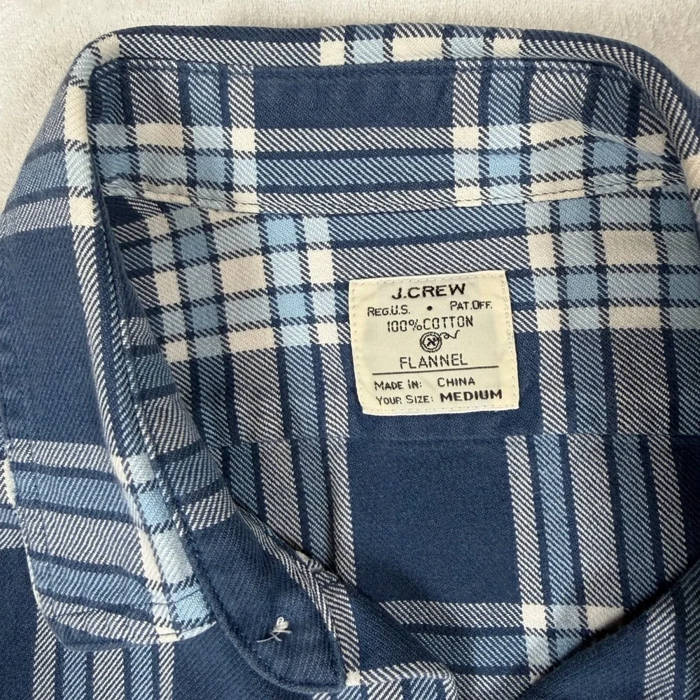 Lot of 2 J. Crew Medium Blue and Black Plaid Flannel Casual Shirts